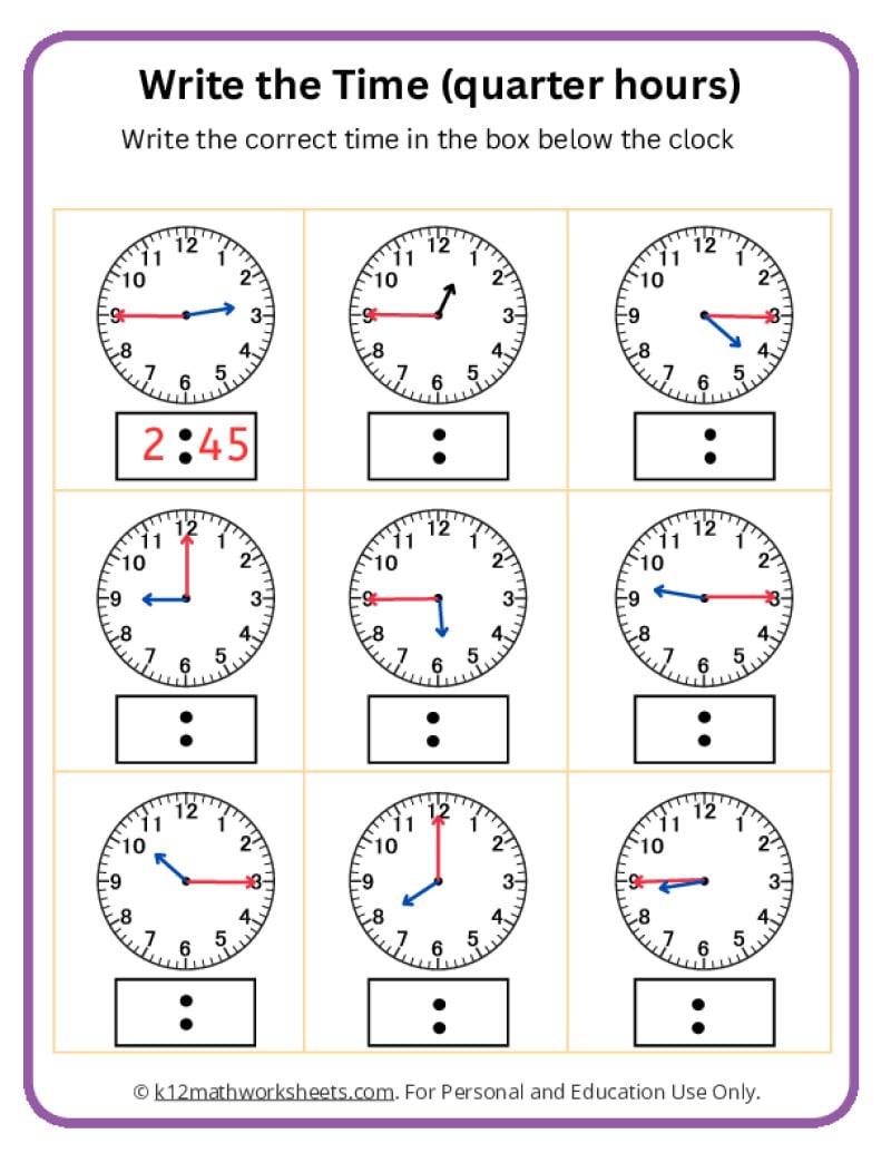 telling time worksheets